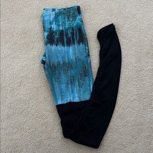 ALO Yoga Goddess Ribbed Teal Blue Black Leggings Size Small